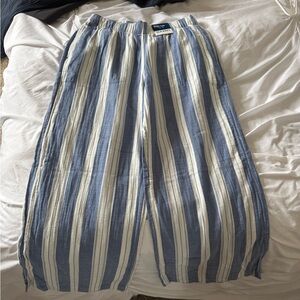 Striped Blue and White Wide-Leg Pants